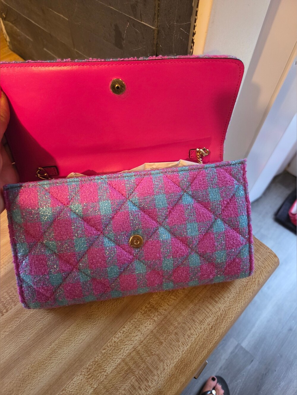 VERSACE NWOT STUNNING Pink & Blue Pouchette/Clutch - Picture 8 of 10